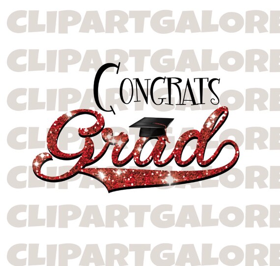 Congrats Grad clipart png RED Glitter 41x26 Etsy