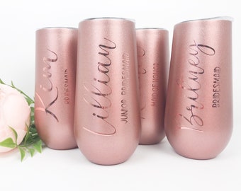 Rose Gold Bridesmaid Flutes, Bridal Party Gift,Personalized Tumbler,Insulated Tumbler,Bachelorette Party Favor, 6oz Champagne Tumblers