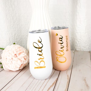 Bridesmaid Flutes Tumblers, Bridal Party Gift,Personalized Tumbler,Insulated Tumbler,Bachelorette Party Favor,6oz Champagne Tumblers