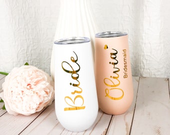 Bridesmaid Flutes Tumblers, Bridal Party Gift,Personalized Tumbler,Insulated Tumbler,Bachelorette Party Favor,6oz Champagne Tumblers
