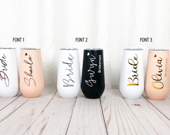 Bridesmaid Flutes Tumblers, Bridal Party Gift,Personalized Tumbler,Insulated Tumbler,Bachelorette Party Favor,6oz Champagne Tumblers