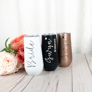 Bridesmaid Flutes Tumblers, Bridal Party Gift,Personalized Tumbler,Insulated Tumbler,Bachelorette Party Favor,6oz Champagne Tumblers