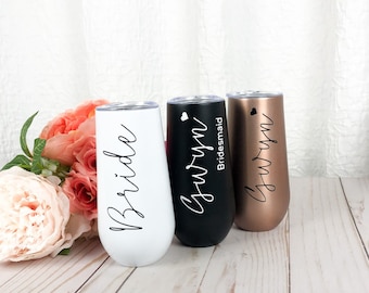 Bridesmaid Flutes Tumblers, Bridal Party Gift,Personalized Tumbler,Insulated Tumbler,Bachelorette Party Favor,6oz Champagne Tumblers