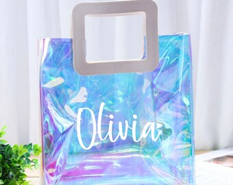 Bridesmaid Tote Bag, Holographic bag, Clear Bag, Beach Bag, Transparent Bag, Girls Weekend, Birthday Gift, Bachelorette Party, Reusable Bag