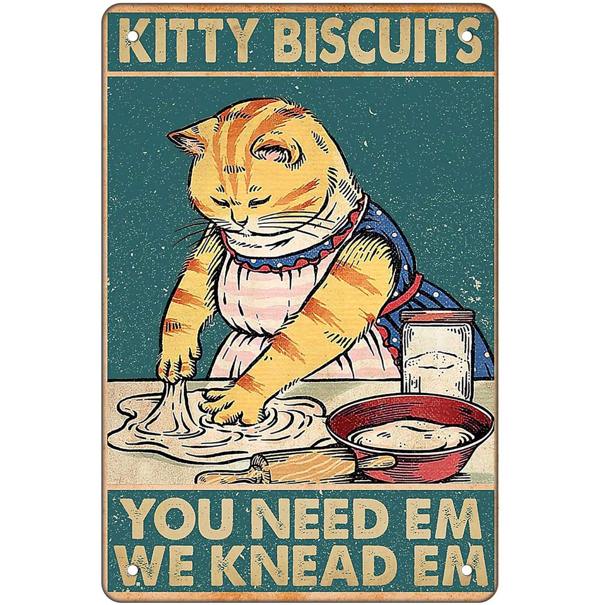 Funny Kitchen Retro Metal Tin Sign Kitty Biscuits We Knead Etsy