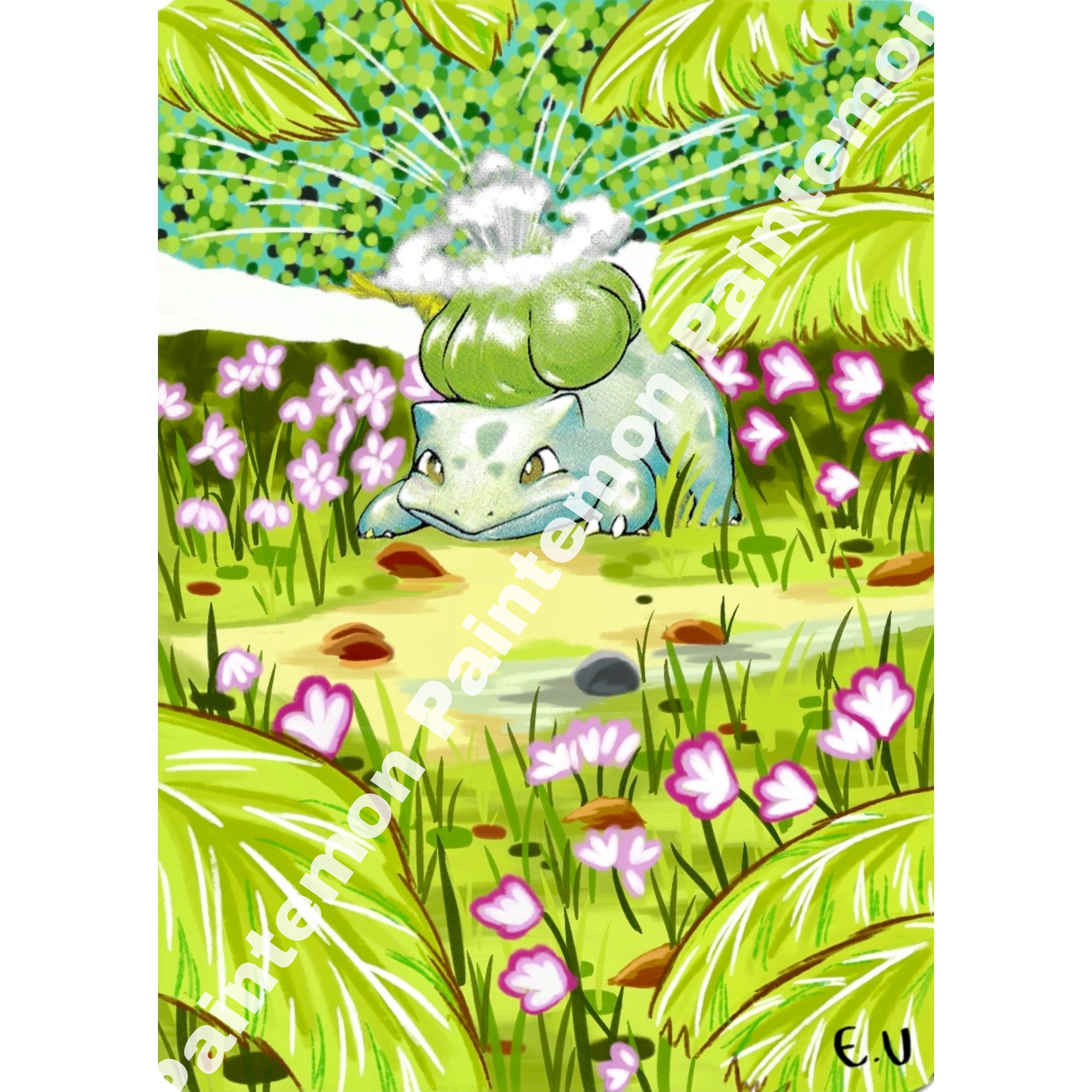 Painted Trading Card PRINT Bulbasaur 