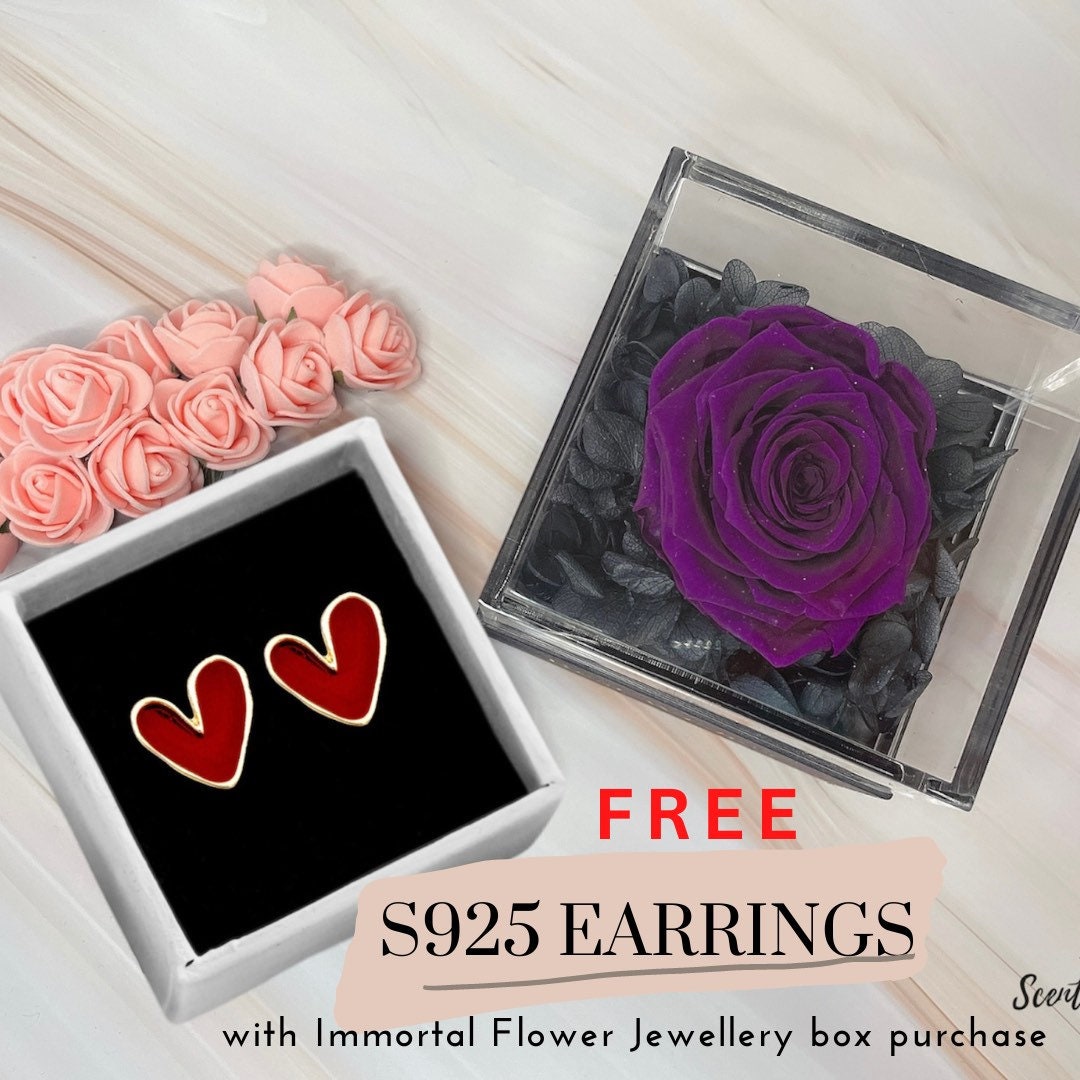 Preserved Flower Gift Box With Free Sterling Silver Earrings/ Etsy