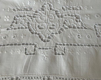 Gorgeous snow white cotton pillowcases with point de Venise Lace. Made in Italy circa 1970. MINT unused condition.