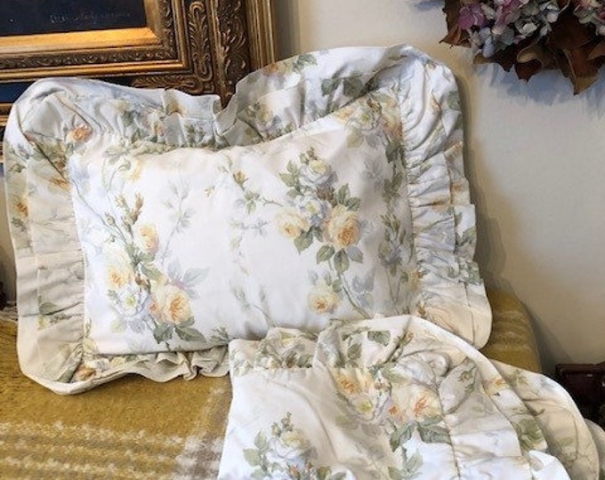 Vintage RALPH LAUREN Sophie One Full Flat Floral Striped SHEET W