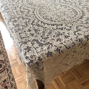 NEW PRICE Italian Handmade Point de Venise Tablecloth 92X58 inches in MINT condition.