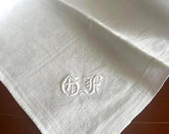 2 vintage Ierse linnen damastservetten, bloemenmonogram (set van 2)