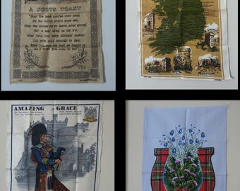Vintage Irische Leinen Geschirrtücher: Schottland & Irland Map Art (19x29)