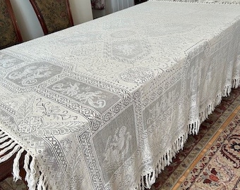 Beautiful Vintage French Reworked Filet Lace Bedcover/curtain