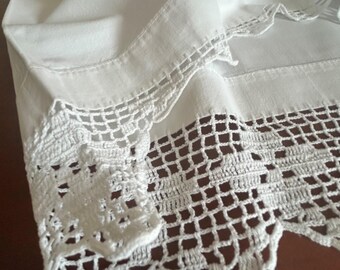 Premium white cotton PILLOWCASES with hand crochet lace border.  Measure 30X22". Made in USA c 1980. Pristine like new condition.