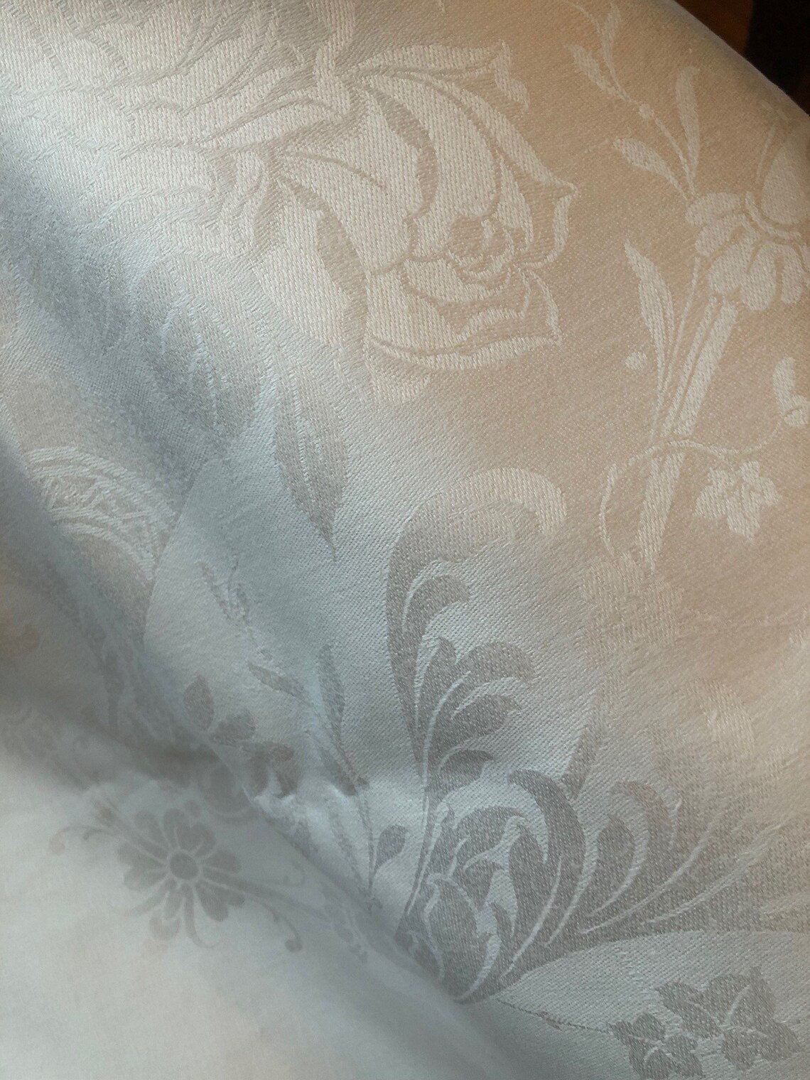 Irish Linen Double Damask Tablecloth with Roses in Vases Etsy