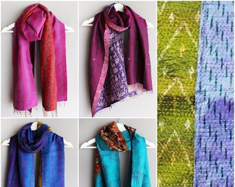 Vintage Silk Sari Recycled Scarf 19"x70" Patchwork Stole Women Accessories Multi 