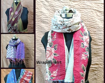 Wholesale Lot Vintage Silk Indian Kantha Scarf Scarves Stole Bohemian Hippie Handmade Bohemian Scarves Scarf ( Assorted Colors )