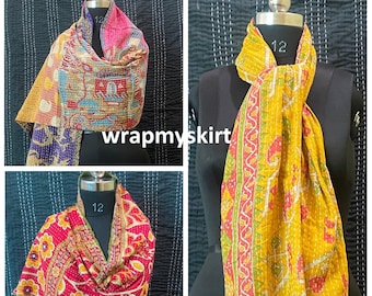 Wholesale Lot Vintage Cotton Indian Kantha Scarf Scarves Stole Bohemian Hippie Handmade Bohemian Scarves ( Assorted Colors )