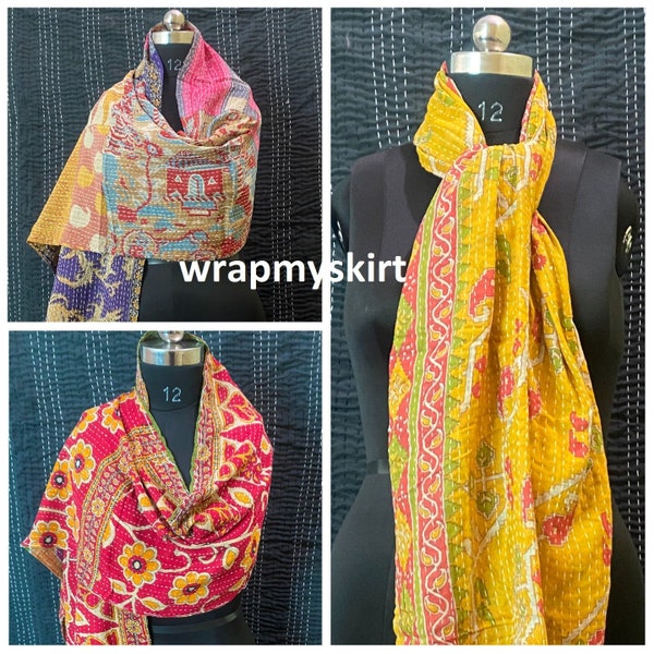 Wholesale Lot Vintage Cotton Indian Kantha Scarf Scarves Stole Bohemian Hippie Handmade Bohemian Scarves ( Assorted Colors )