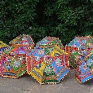 Wholesale Pcs Lot Decorative Indian Hand Embroidered Cotton Umbrellas Ethnic Sun Protected Parasol Umbrellas Wedding