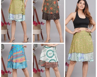 Wholesale Lot short MIni Skirt Indian Women Wrap Skirts Vintage Handmade Silk Hippie Beach Magic short Dress summer skirts for women