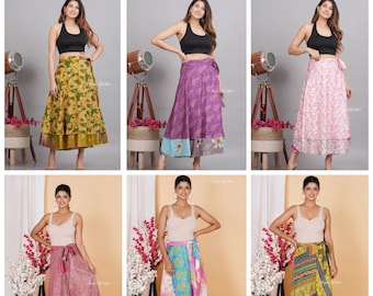 5 PCs Indian Silk Skirts, Handmade Vintage Silk Skirt, Bohemian Skirts, Wrap sari skirts, Women Hippie Summer Skirts