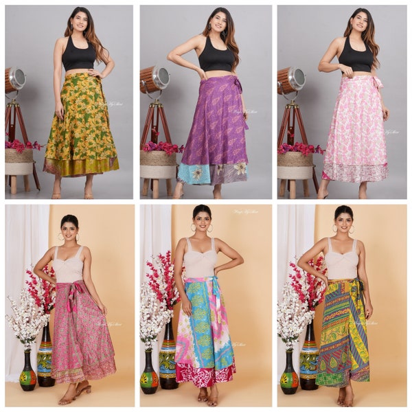 Indian Silk Long Skirts, Handmade Vintage Silk Skirt, Bohemian Skirts, Wrap sari skirts, Women Hippie Summer Skirts