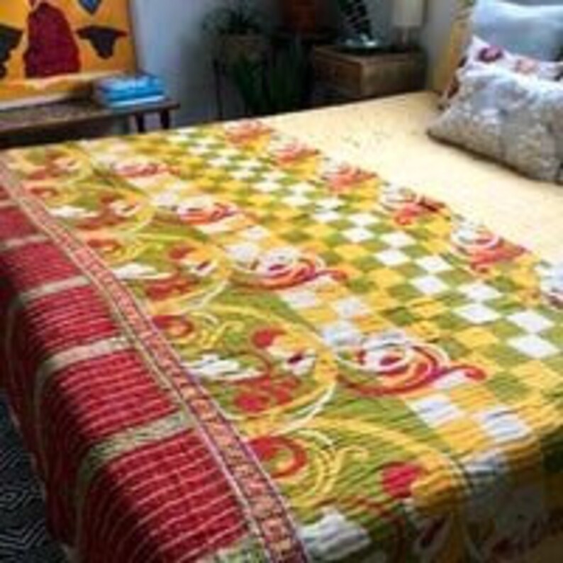 Solid Multi Color Kantha Quilt Cotton Kantha Quilt Handmade Etsy
