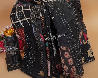 Bohemian Traditional Indian Patchwork Quilt King Size Hippie Quilt Handmade Vintage Blanket Throw Bedspread,Silk/Cotton Kantha Quilt Bedding