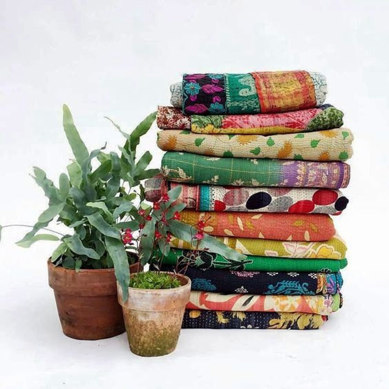 Solid Multi Color Kantha Quilt Cotton Kantha Quilt Handmade Etsy