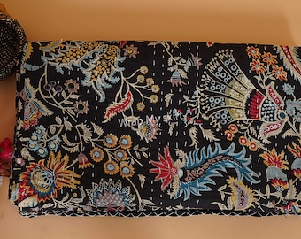 New Floral Print Kantha Quilt Bedspread Kantha Bedcover Kantha Coverlet Handmade Kantha Bedding Throw Kantha King Size 108 x 90 Inch