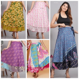 BOHO SKIRT INDIAN Silk Skirts Maxi Long Skirt Vintage Handmade Bohemian Summer Wrap Skirt Plus High Size Hippie Reversible Skirts For Women