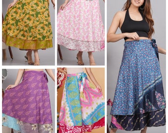 BOHOSKIRT INDYJSKIE Jedwabne Spódnice Maxi Długa Spódnica Vintage Ręcznie Robione Czeskie Letnie Spódnice Kopertowe Plus Rozmiar Hippie Dwustronne Spódnice Dla Kobiet
