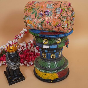 Indian Kantha Quilt Hand Made Print Kantha Throw Indian Blanket Queen Bedspread Kantha Bed Cover Bohemian Quilt King Size Quilt Peach