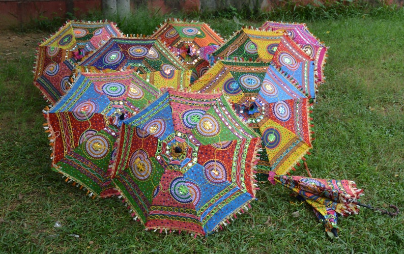 10 Pcs Mix Lot Indian Wedding Umbrella Handmade Umbrella Decorations Parasols Cotton Umbrellas image 8