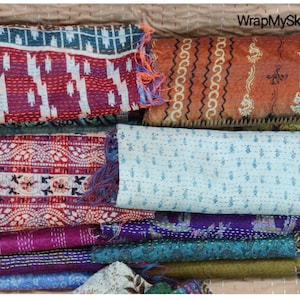 Wholesale Lot Vintage Silk Indian Kantha Scarf Scarves Stole Bohemian Hippie Handmade Bohemian Scarves Scarf ( Assorted Colors ) image 2