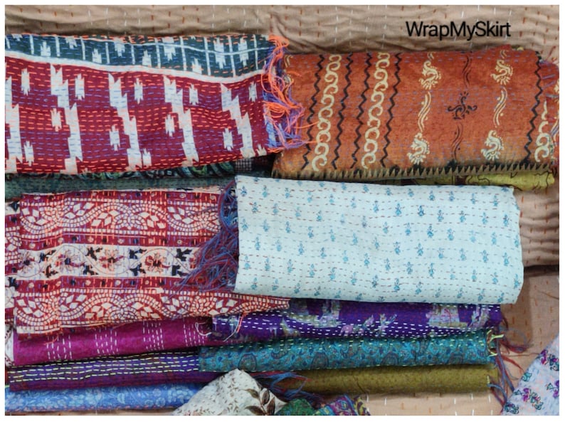 Wholesale Lot Vintage Silk Indian Kantha Scarf Scarves Stole Bohemian Hippie Handmade Bohemian Scarves Scarf ( Assorted Colors ) image 2