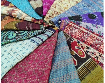 Indian Kantha Silk Scarf, Handmade Vintage Reversible Kantha Scarf, Hand Made, 100% Raw Silk Kantha Scarf
