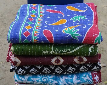 Lote al por mayor de colcha Kantha vintage india hecha a mano, manta reversible, cubrecama, tela de algodón, estilo bohemio.