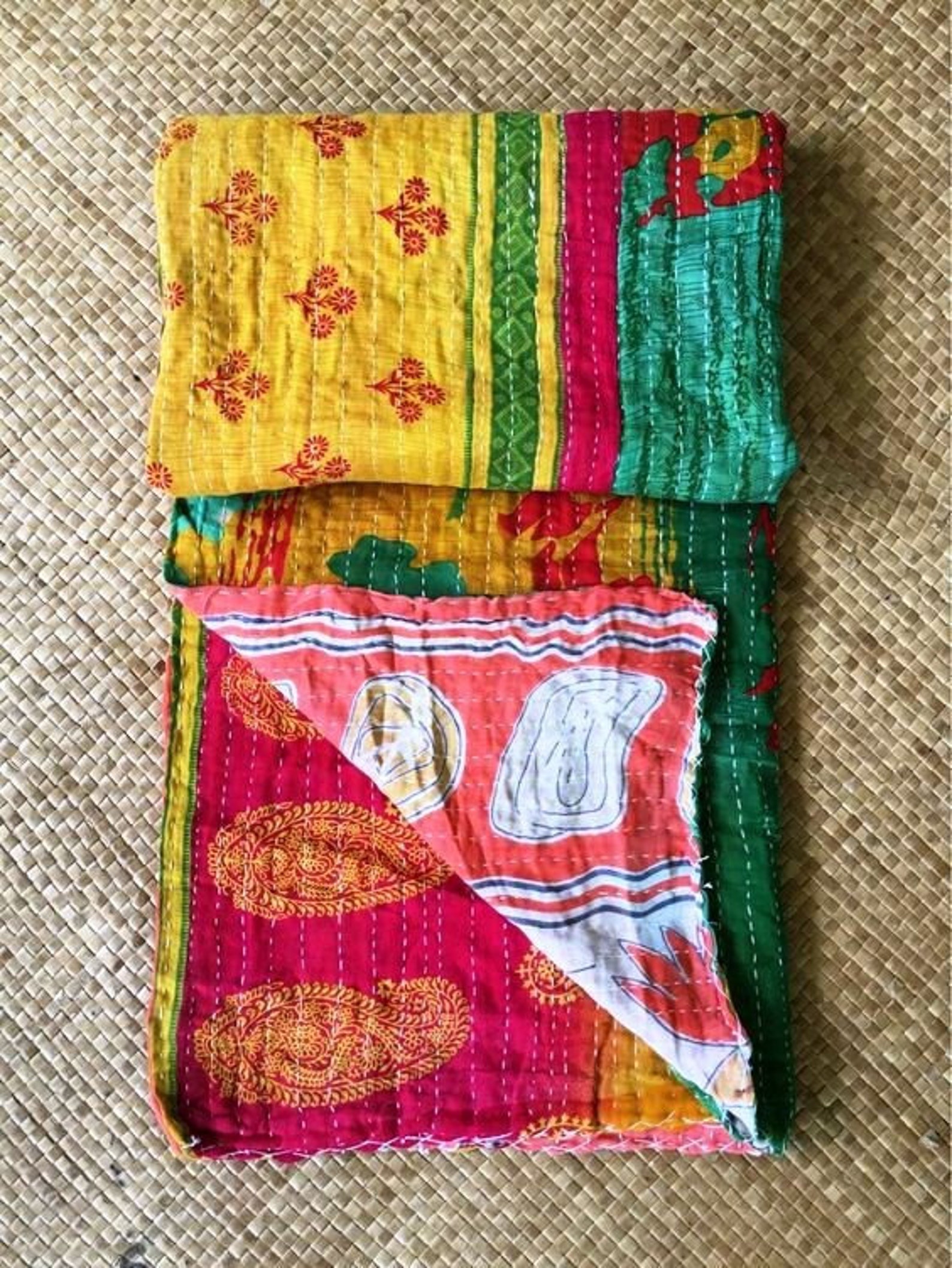 Solid Multi Color Kantha Quilt Cotton Kantha Quilt Handmade Etsy