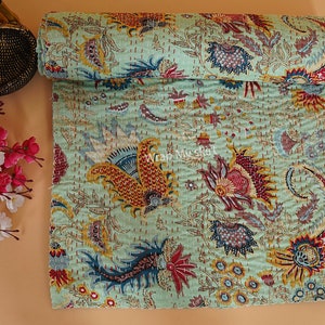 New Cotton Hand Stitched Quilt Kantha Throw Indian quilted bedding bedspread Bohemian Quilt Comforter Gifts Quilt English