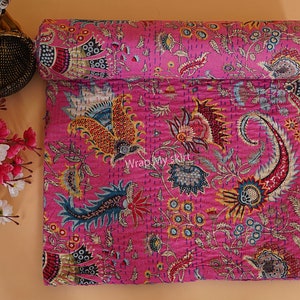 New Cotton Hand Stitched Quilt Kantha Throw Indian quilted bedding bedspread Bohemian Quilt Comforter Gifts Quilt Pink