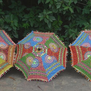 Cotton patchwork umbrellas floral parasol lightweight sun shade colorful umbrella