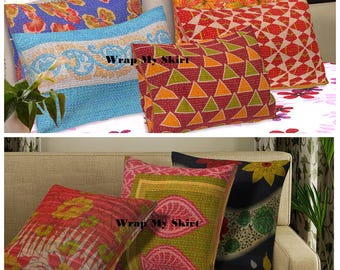 Wholesale lot of Decorative Pillow Covers Indian Kantha Stitched Throw Cushions Cotton Pillow Cases