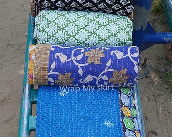 Vente en gros Lot de courtepointe vintage indienne kantha boho couverture de lit réversible kantha jeter hippie matelassé