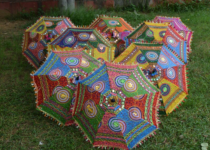 10 Pcs Mix Lot Indian Wedding Umbrella Handmade Umbrella Decorations Parasols Cotton Umbrellas image 9