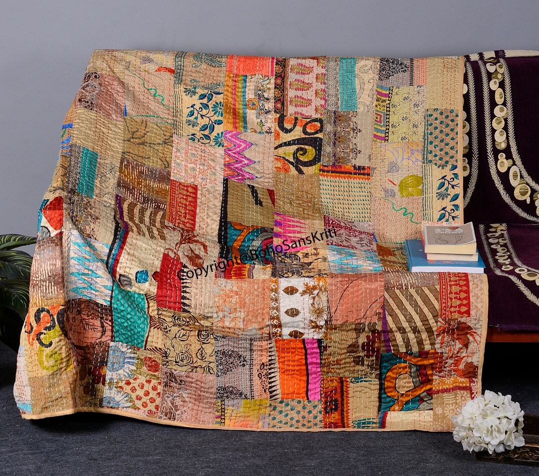 Bohemian Patchwork Quilt Kantha Quilt Handmade Vintage Quilts - Etsy