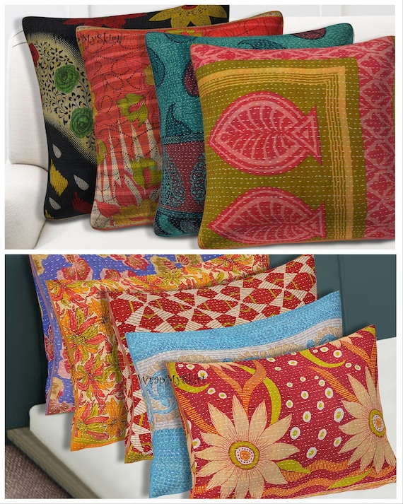 Wholesale lot of vintage Kantha Pillow Covers, Indian Bohemian cotton Kantha Cushion Cover, Handmade decorative cushion"s