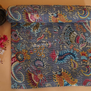 New Cotton Hand Stitched Quilt Kantha Throw Indian quilted bedding bedspread Bohemian Quilt Comforter Gifts Quilt Grey