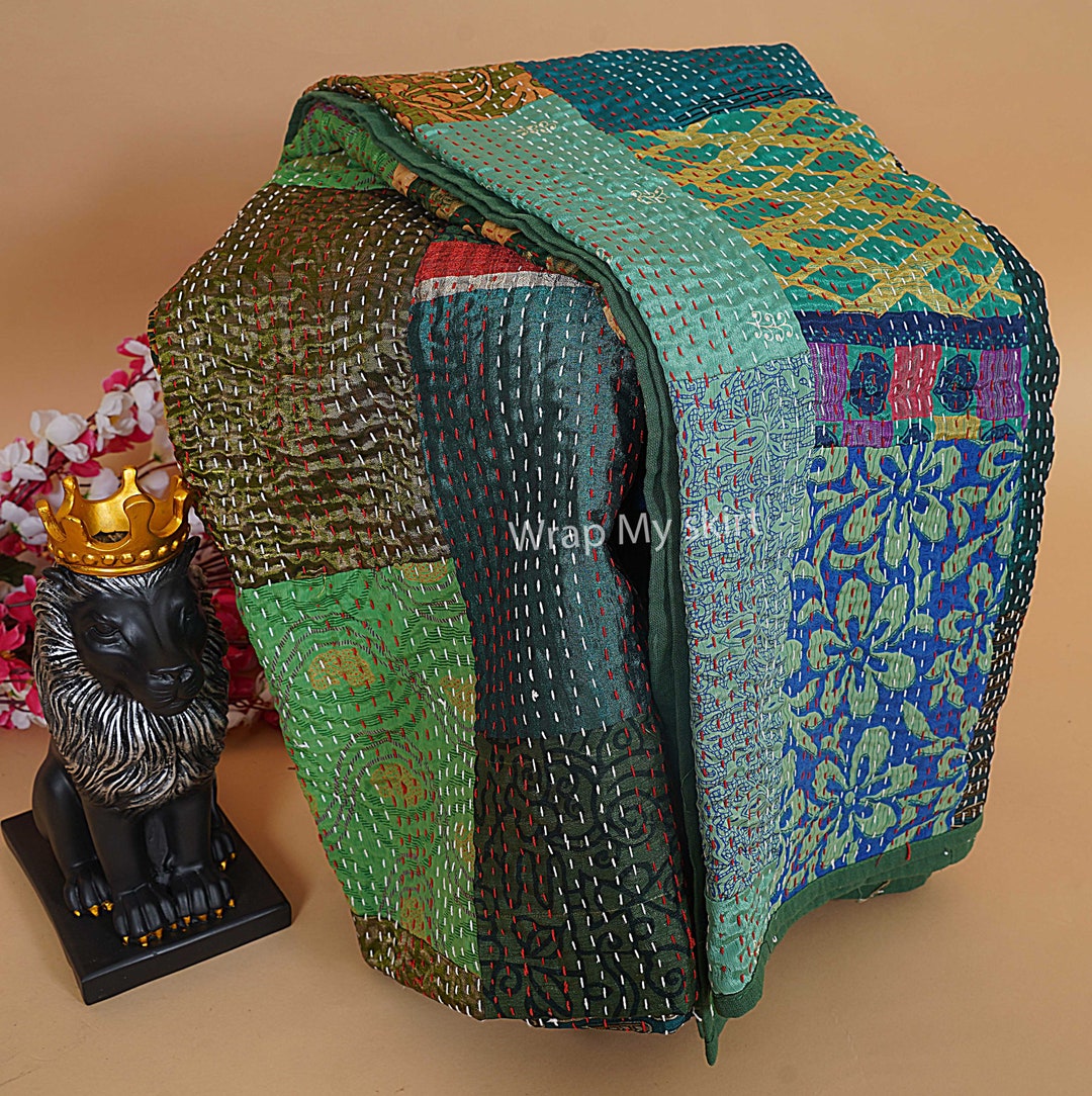 Bohemian Patchwork Kantha Quilt Handmade Vintage Quilts Boho King Size Bedding Throw Blank